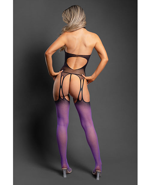 Sheer by Fantasy Sheer No Comparison Body Stocking w/G-String 2 pc Set - Black/Purple O/S - Image 2