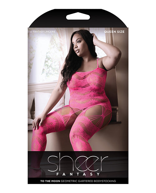 Sheer Fantasy To the Moon Multi Garter Bodystocking Neon Pink QN