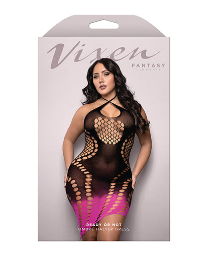Vixen Ready Or Not Ombre Keyhole Halter Dress - Black/Pink QN