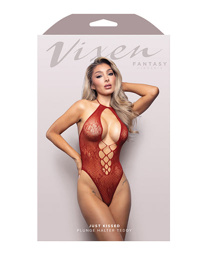 Vixen Just Kissed Seamless Lace Teddy - Red O/S
