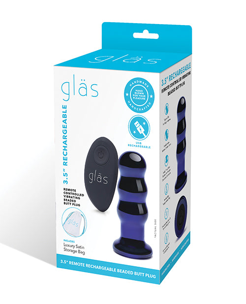 Glas 3.5" Rechargeable Vibrating Beaded Butt Plug - Blue