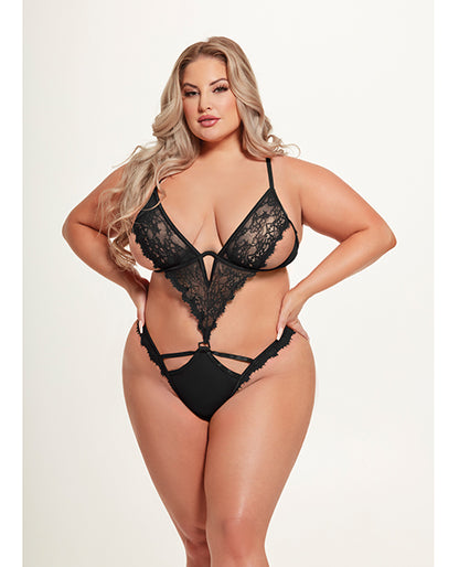 House of Desire Nadia Lace & Mesh Cutout Teddy - Black 1X/2X - Image 5