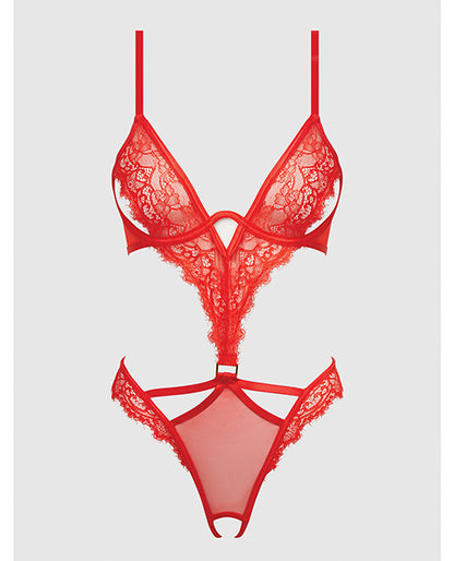Nadia Lace & Mesh Cutout Teddy - Grenadine Dark Orange XL