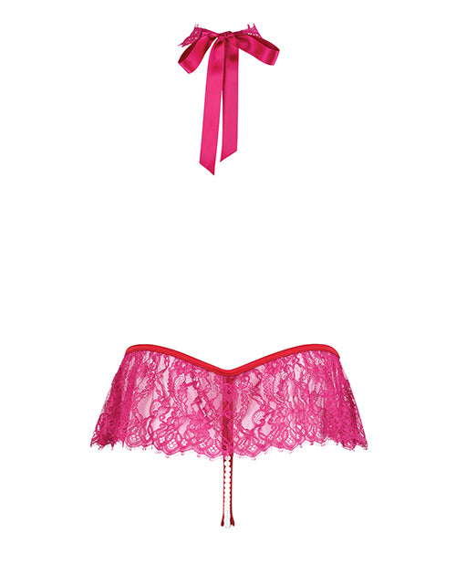Jocelyn Lace Halter Teddy w/Open Crotch - Raspberry SM