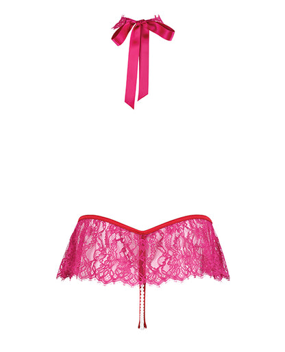 Jocelyn Lace Halter Teddy w/Open Crotch - Raspberry SM