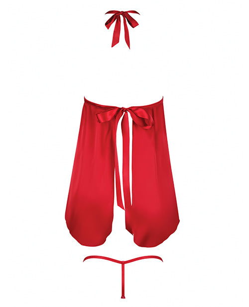 House of Desire Jocelyn Lace & Satin Halter Mini Babydoll Dress w/Thong - Raspberry 3X/4X - Image 6