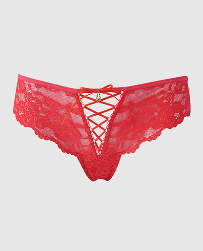 Bella Lace Up Tanga Panty w/Jewel Detail - Coral 3X/4X