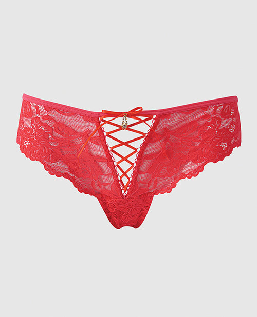 Bella Lace Up Tanga Panty w/Jewel Detail - Coral LG