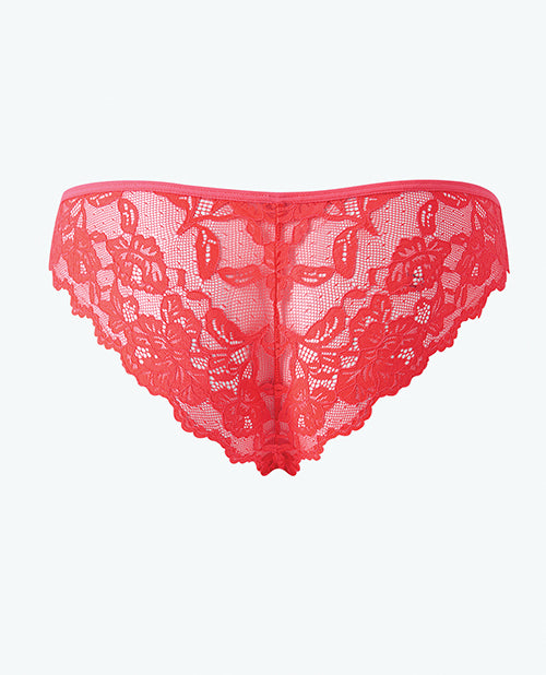 Bella Lace Up Tanga Panty w/Jewel Detail - Coral XL