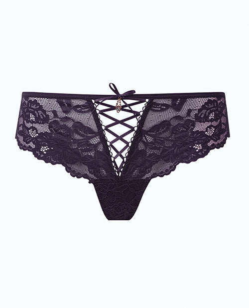 Bella Lace Up Tanga Panty w/Jewel Detail - Purple LG