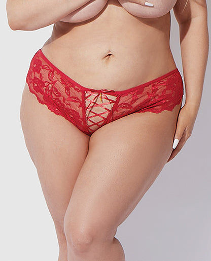 Bella Lace Up Tanga Panty w/Jewel Detail - Red 1X/2X