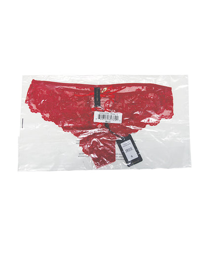 House of Desire Bella Lace Up Tanga Panty w/Jewel Detail - Red SM - Image 3