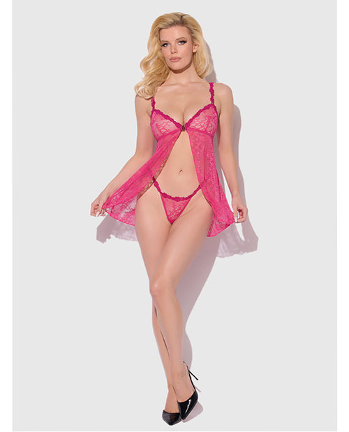 Yvone Lace Babydoll w/Front Closure & G-String 2 pc Set - Pink XL