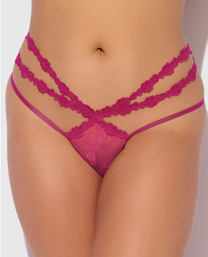 House of Desire Yvone Lace Strappy Backless Tanga Panty - Pink 1X/2X - Image 3