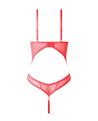 House of Desire Eden Scalloped Lace High Cut Teddy - Coral 1X/2X - Image 5