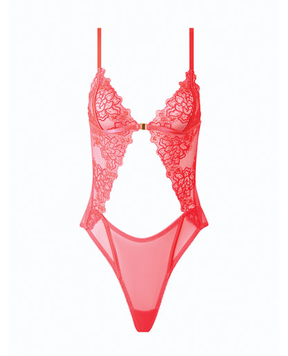 House of Desire Eden Scalloped Lace High Cut Teddy - Coral XL - Image 5