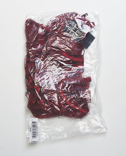 Eden Embroidered Lace & Mesh Teddy w/Garters - Dark Red LG