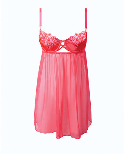 Eden Mesh Chemise Mini Dress w/Keyhole Cutout Details - Coral 1X/2X