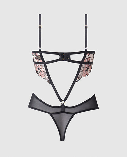 House of Desire Nova Lace Teddy w/Garters - Black SM - Image 5