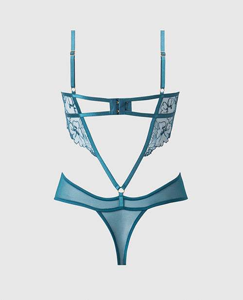 Nova Lace Teddy w/Garters - Jade Blue SM
