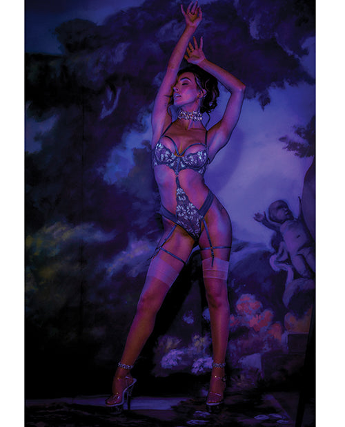 Nova Lace Teddy w/Garters - Jade Blue SM