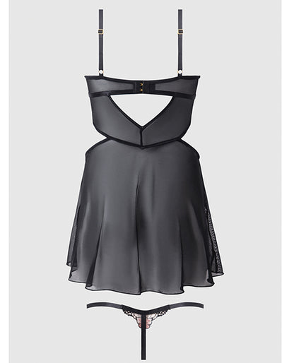 Nova Lace & Mesh Babydoll w/G-String 2 pc Set - Black 3X/4X