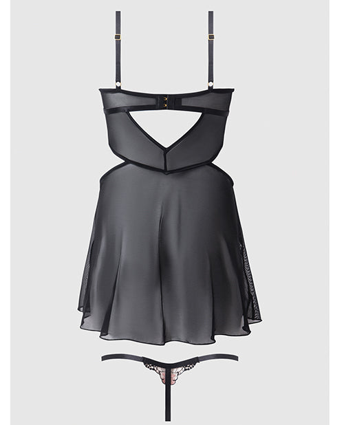 Nova Lace & Mesh Babydoll w/G-String 2 pc Set - Black LG