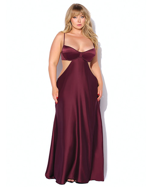 Brigeta Satin Cut Out Long Dress - Burgundy 3X/4X