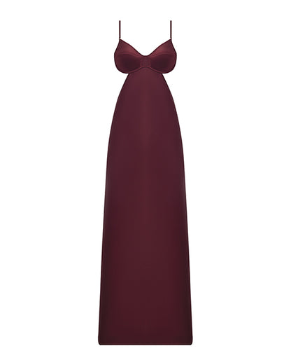 Brigeta Satin Cut Out Long Dress - Burgundy 3X/4X