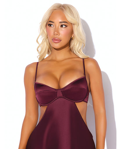 Brigeta Satin Cut Out Long Dress - Burgundy LG
