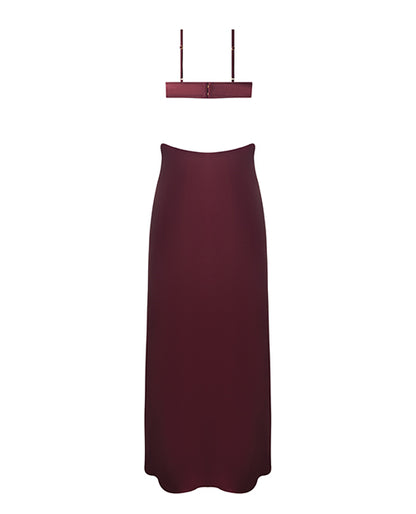 Brigeta Satin Cut Out Long Dress - Burgundy SM