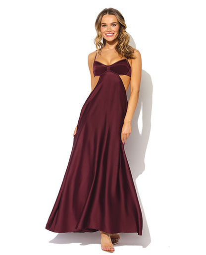 Brigeta Satin Cut Out Long Dress - Burgundy XL
