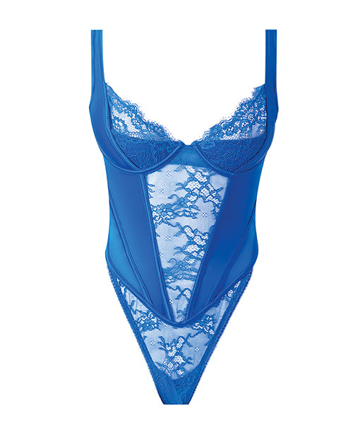 Madeline Lace & Mesh High Waist Teddy - Cobalt Blue MD