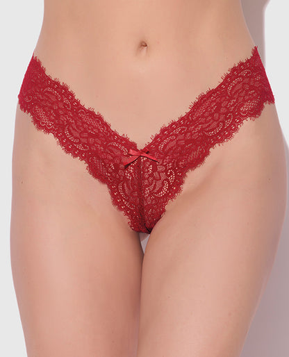 Lana Sheer Lace V-Thong - Red SM