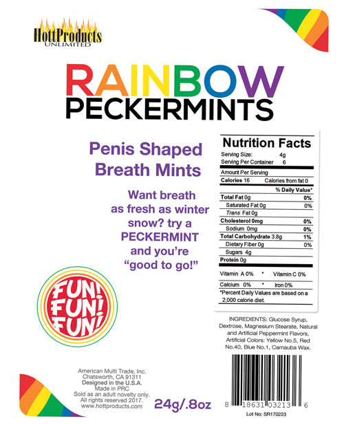 Rainbow Pecker Shape Candies in Tin-Carded