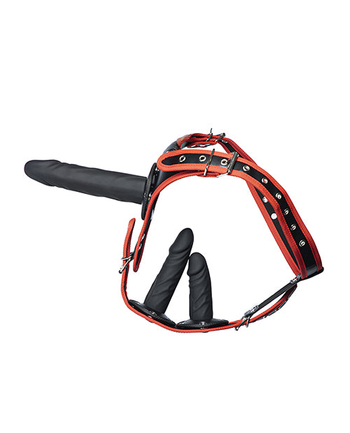 Kinky Play Box Triple Thrill Strap-On Harness Kit - Black/Red