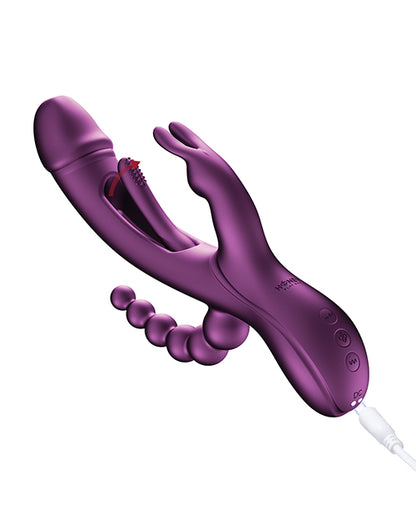 Trilux Kinky Finger Rabbit Vibrator w/Anal Beads - Purple