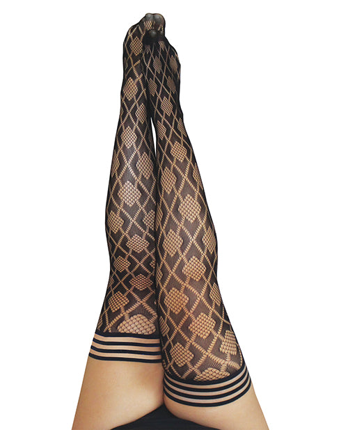 Kix'ies Elle Fishnet Diamond Thigh High Black C