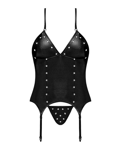 Lust Madame Corset w/Metal Garters & G-String Black L/XL