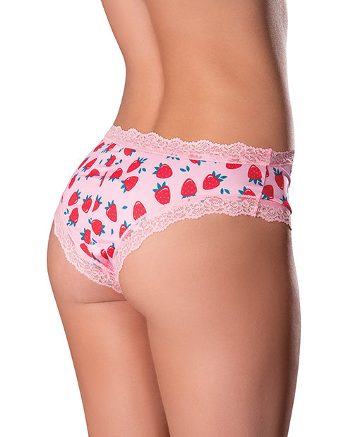 Sweet Treats Crotchless Boy Short w/Wicked Sensual Care Strawberry Lube - Pink L/XL