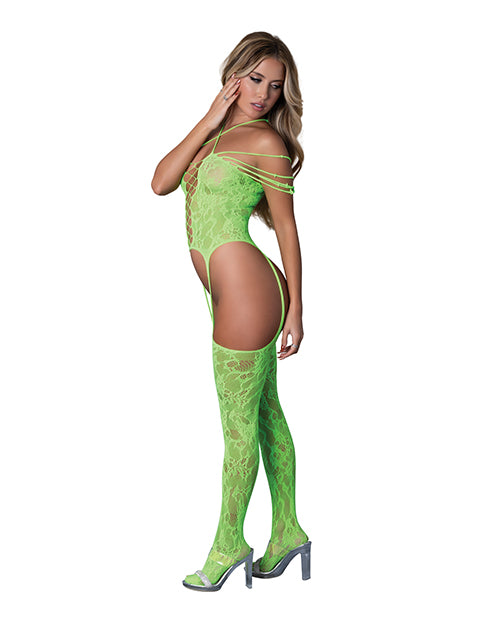 Seamless Strappy Body Stocking - Neon Green O/S