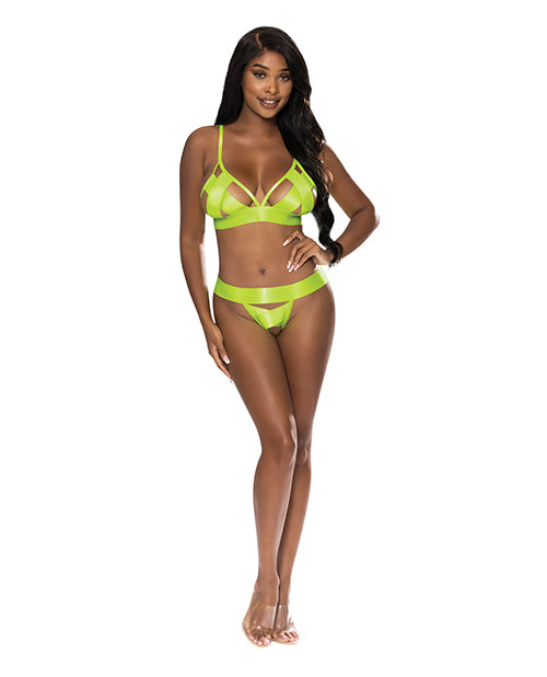 Strap-Tease Bra & Crotchless Panty Neon Yellow L/XL