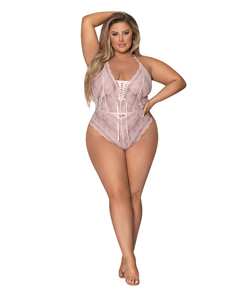 Exposed Seabreeze Strappy Back Teddy w/Snap Crotch Blush 2X - Image 3
