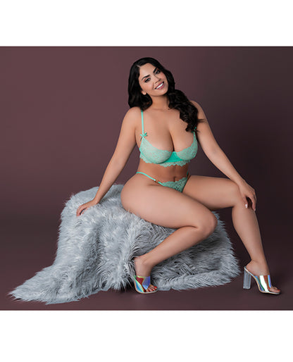 Caribbean Crush Demi Long Line Bra w/Thong & Removable Waist Flounce - Aqua QN