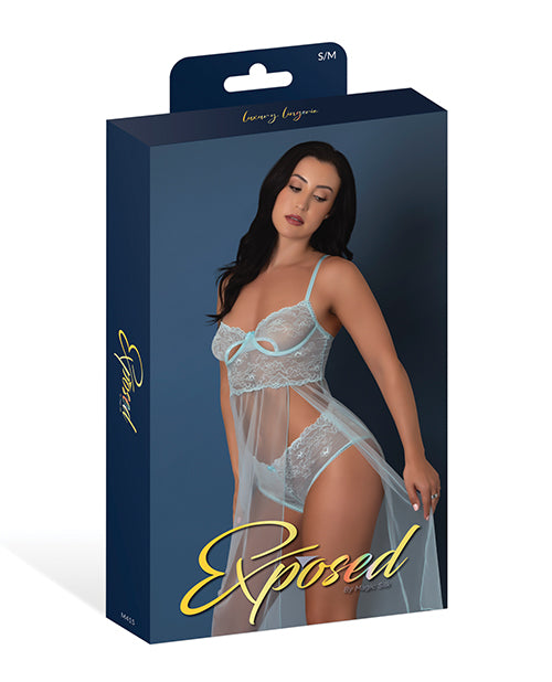 Exposed Blue Sky Long Chemise & Boy Short Panty - Light Blue L/XL - Image 4