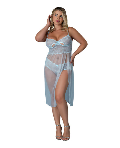 Exposed Blue Sky Long Chemise & Boy Short Panty - Light Blue QN - Image 2