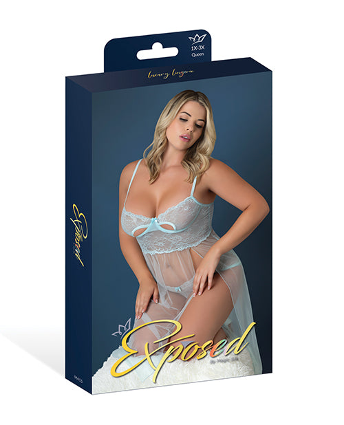 Exposed Blue Sky Long Chemise & Boy Short Panty - Light Blue QN - Image 5