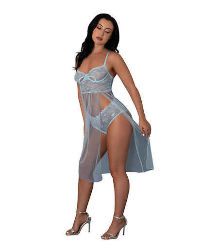 Exposed Blue Sky Long Chemise & Boy Short Panty - Light Blue S/M