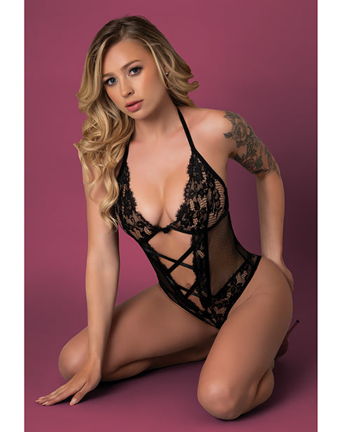 Exposed Black Cherry Halter Teddy - Black S/M - Image 4