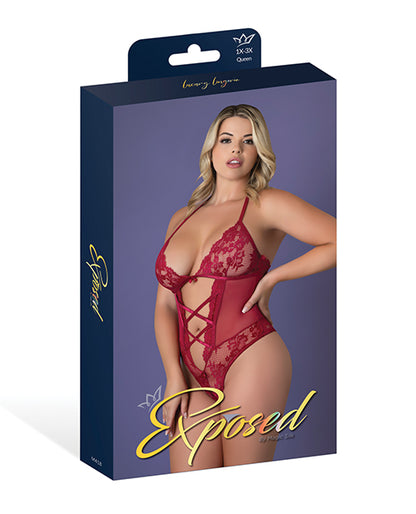 Exposed Black Cherry Halter Teddy - Red QN - Image 5